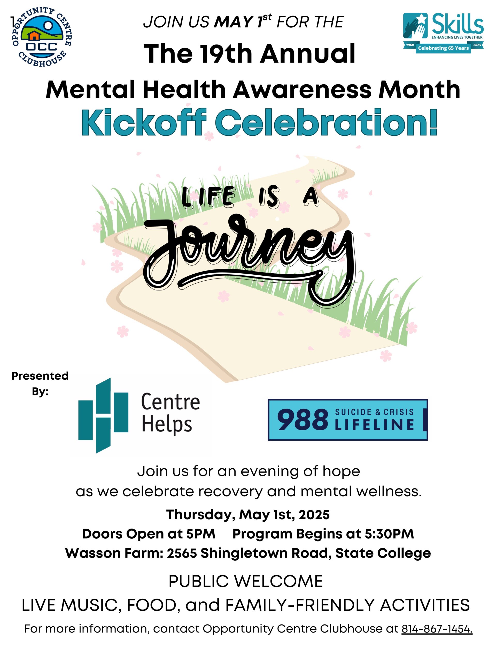 19th Annual Mental Health Awareness Month Kickoff Celebration May 1st in Centre County